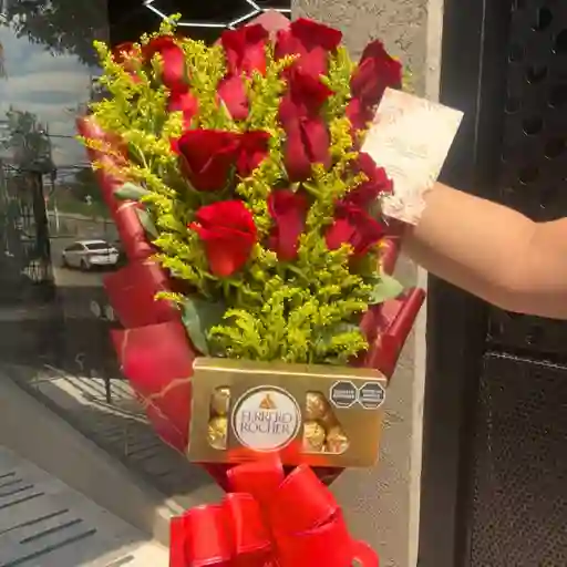 Bouquet De 16 Rosas Rojas + Chocolate Ferrero