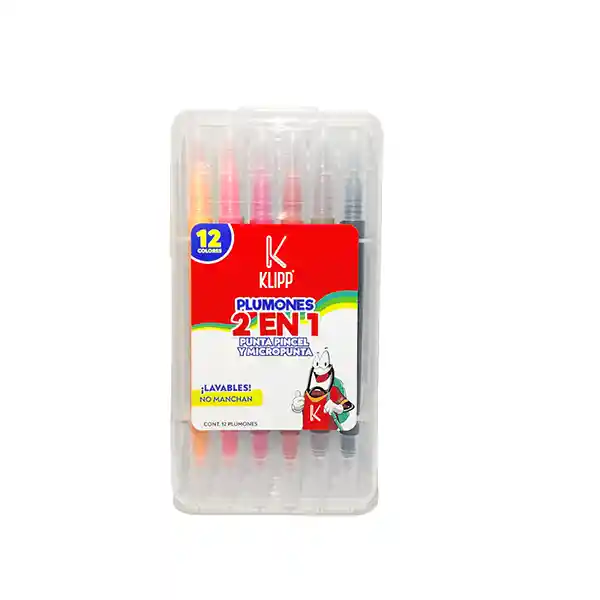 Plumon Lavable Doble Punta 12 Und Pincel Surtido Klipp