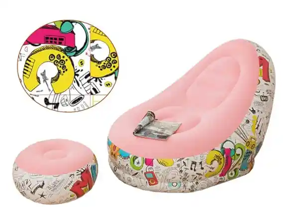 Puf Inflable Con Taburete Para Pies, Sofá Perezoso Inflable, Sofá Inflable Plegable, Para Niños, Adolescentes Y Adultos, Adecuado Para Descansar En Casa O Descansar En La Oficina
