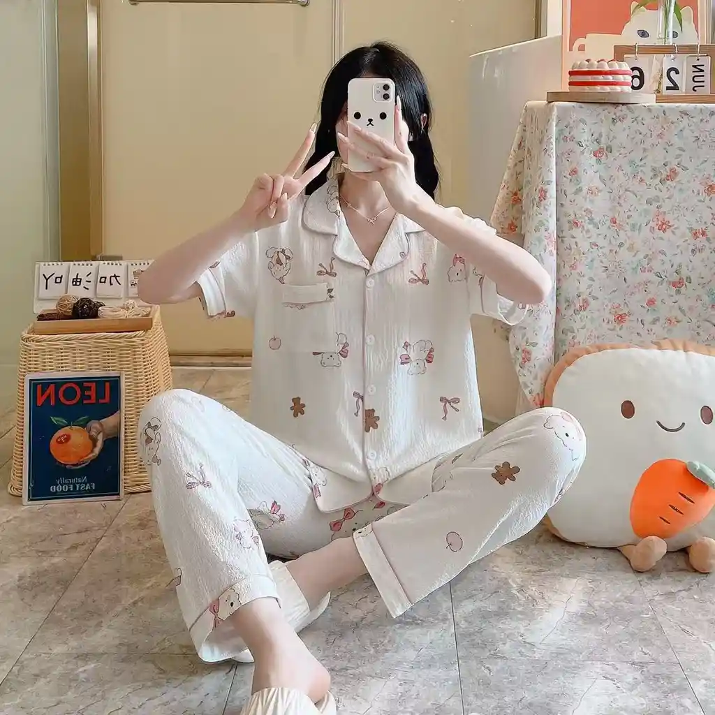 Pijama Dos Piezas Ositos Talla Única (camisa Botón + Pantalón)