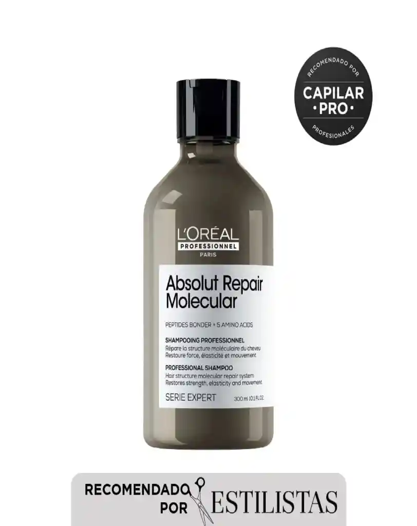 Shampoo Reparador Sin Sulfato Absolut Repair Molecular Para Cabello Muy Dañado Loreal Professionnel 300 Mlq