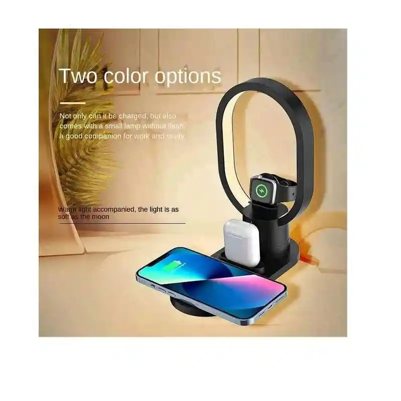 Soporte Base Carga Inalambrica 4 En 1 Para Celular, Reloj, Audifonos Y Lampara