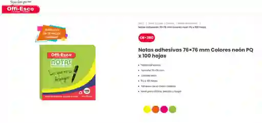 Notas Adhesivas 76x76 Mm Colores Neón Pequeña Pack De 100 Hojas