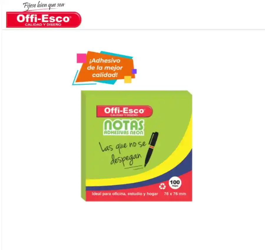 Notas Adhesivas 76x76 Mm Colores Neón Pequeña Pack De 100 Hojas