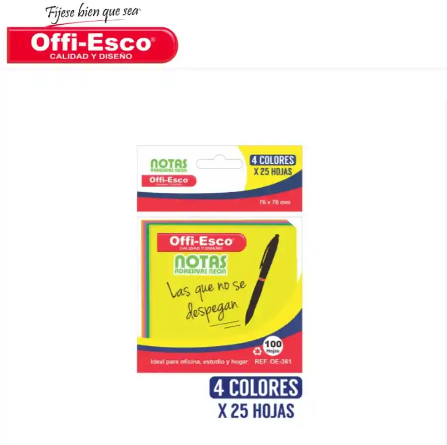 Notas Adhesivas 76x76 Mm Colores Neón Pequeña Pack De 100 Hojas Surtida