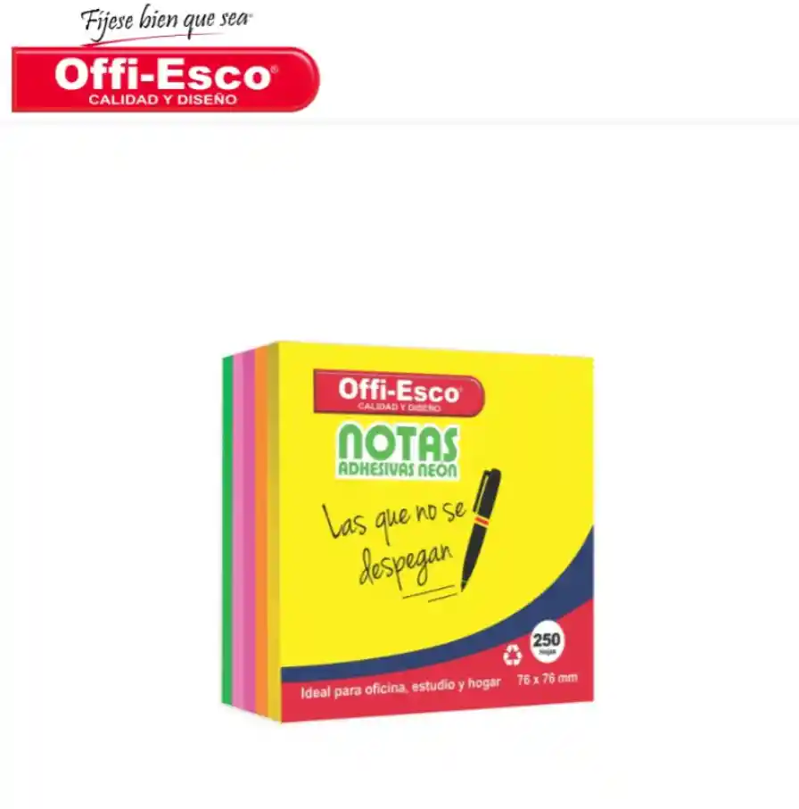 Taco Notas Adhesivas Pack De 250 Hojas Colores Neón 76x76 Mm
