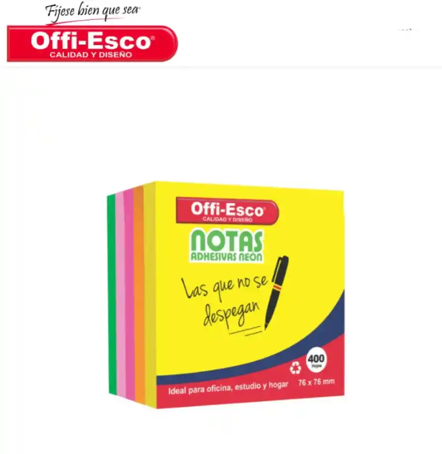 Notas Adhesivas 76x76 Mm Colores Neón Pequeña Pack De 400 Hojas Surtida