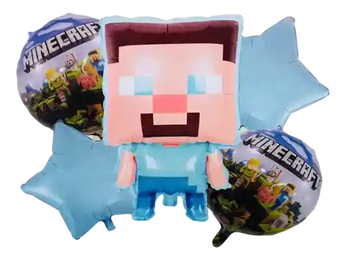 Bouquet Globos Y Bombas Minecraft 5 Piezas