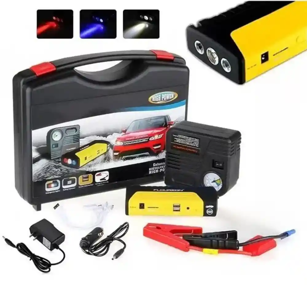 Bateria Repuesto Emergencia Iniciador Auto Moto Con Estuche Y Compresor