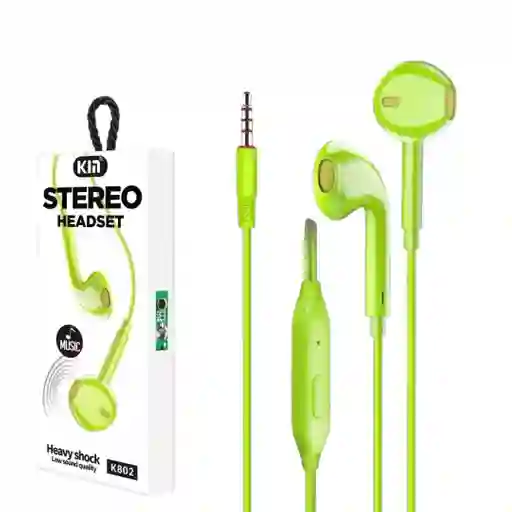Audífonos De Cable Kim K802 Nuevos Color Verde