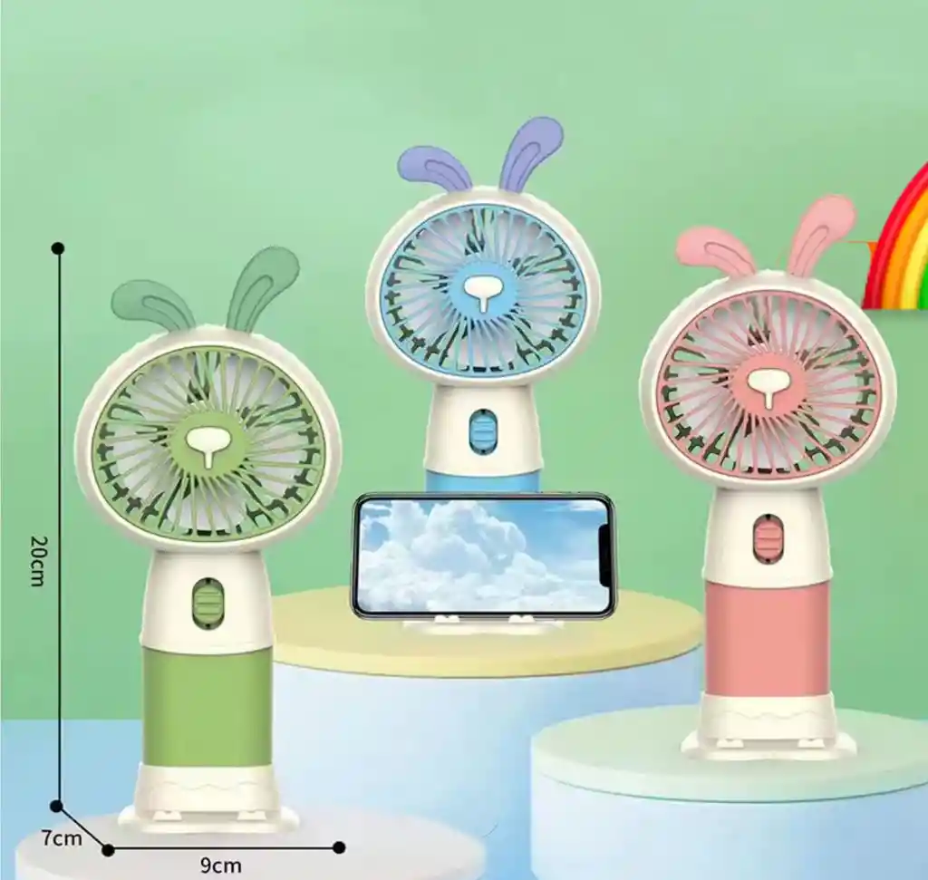 Mini Ventilador Recargable Con Base Y Orejas