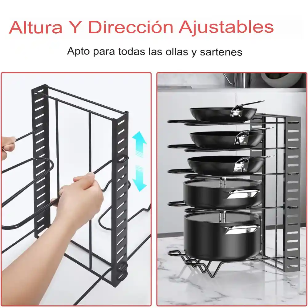 Organizador De Ollas Y Sartenes 8 Niveles Acero Resistente