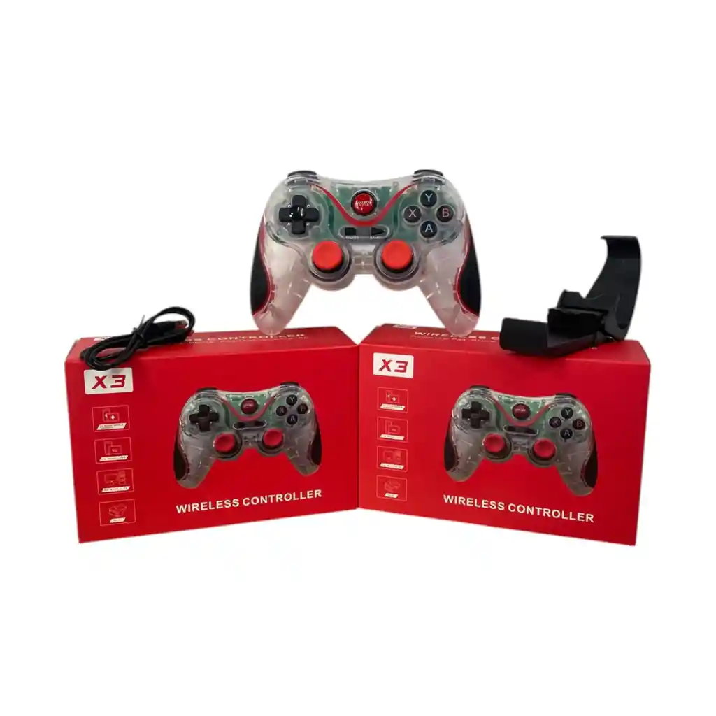 Control Bluetooth X3 Transperente + Soporte Para Celular Y Pc
