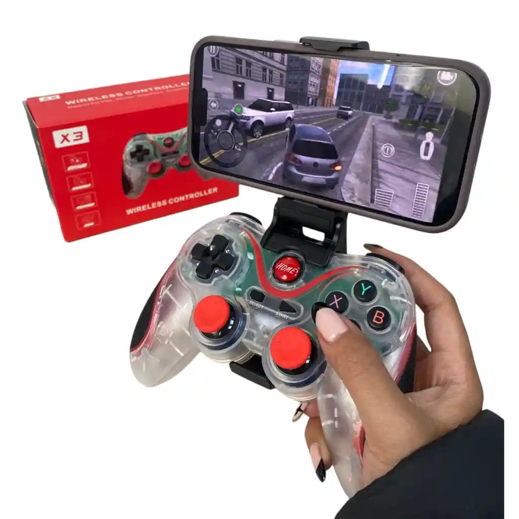 Control Bluetooth X3 Transperente + Soporte Para Celular Y Pc