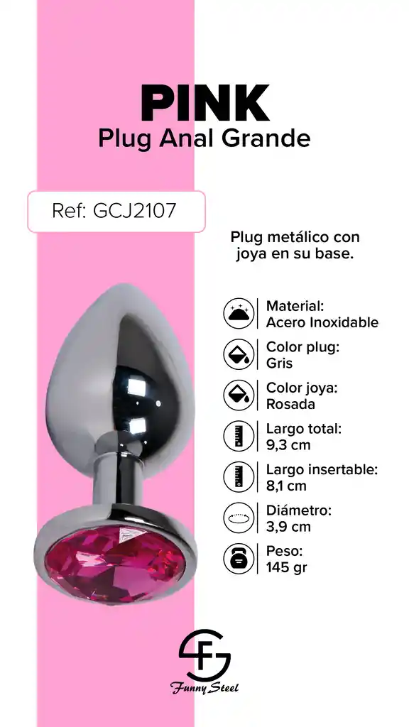 Plug Anal Gema Fucsia Talla L