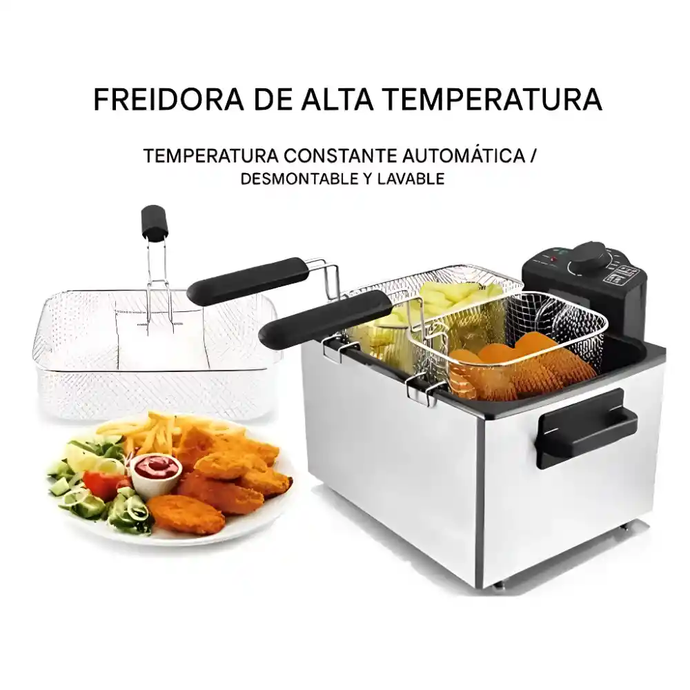 Freidora Electrica Aceite 1200w Domestica 5litros Acero Inox