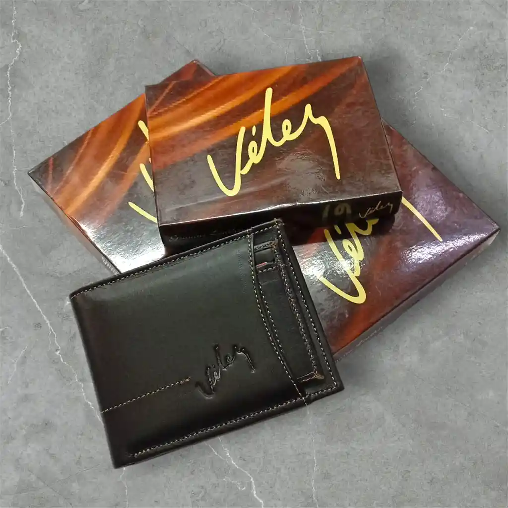 Billetera Hombre Velez Cuero Genuino De Alta Calidad Color Gafe- Tarjetero Independiente - Grabado