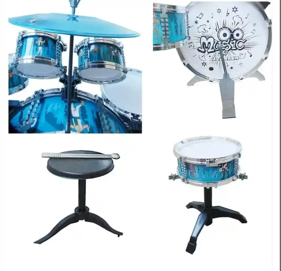 Batería Infantil 6 Tambores Platillos Silla Juguete Niños & Niñas Color Azul