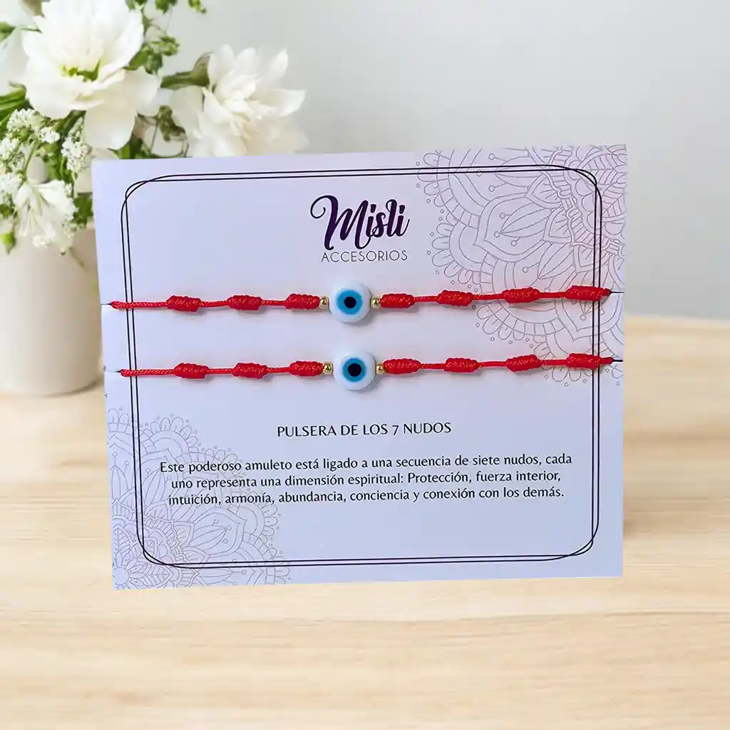 Set Pulseras De Protección 7 Nudos Y Ojo Turco Para Compartir