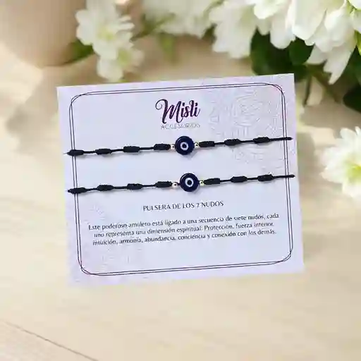 Set Pulseras De Protección 7 Nudos Y Ojo Turco Para Compartir