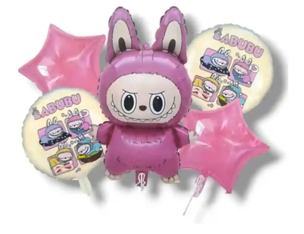 Bouquet De Globos Labubu Rosado X5 Piezas