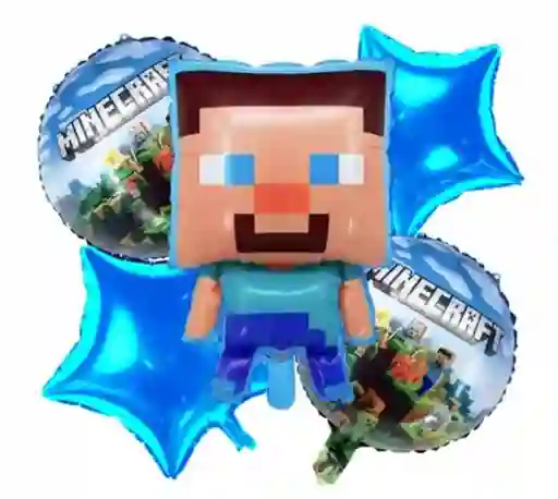 Bouquet De Globos Minecraft X5 Piezas