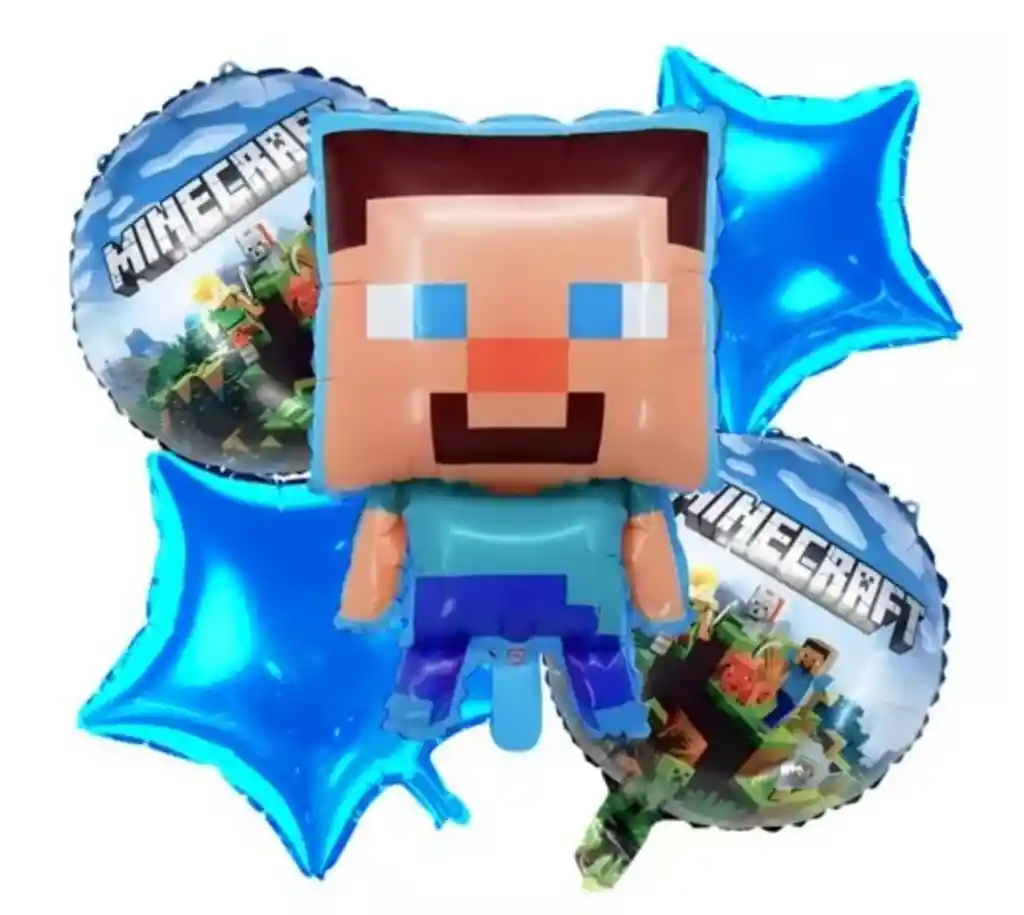 Bouquet De Globos Minecraft X5 Piezas