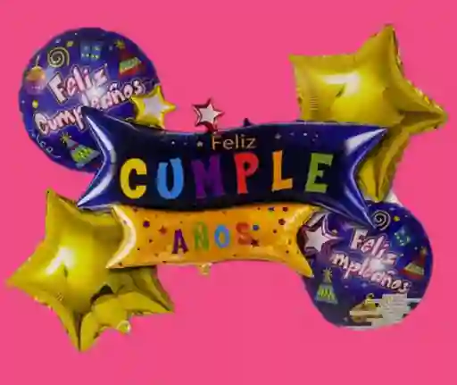Bouquet De Globos Feliz Cumple Azul X5 Piezas