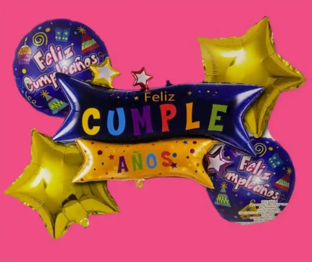Bouquet De Globos Feliz Cumple Azul X5 Piezas