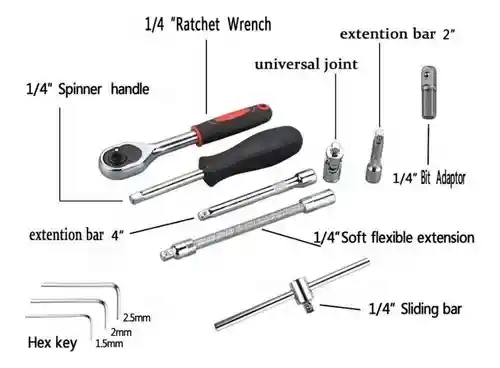 Kit De Copas Por 46 Piezas Mecanica Basica Ratchet 1/4