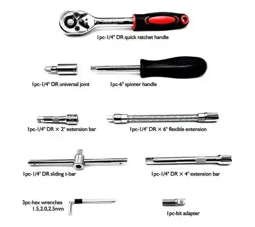 Kit De Copas Por 46 Piezas Mecanica Basica Ratchet 1/4