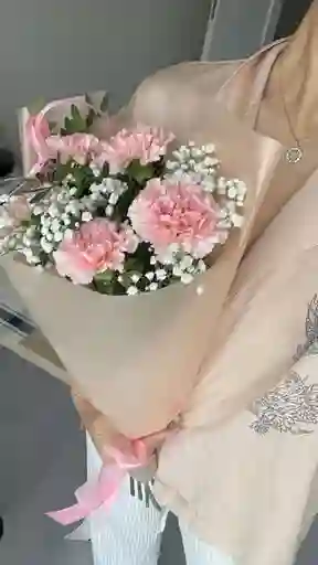 🌸 Bouquet De Claveles Rosados Y Gypso (velo De Novia)