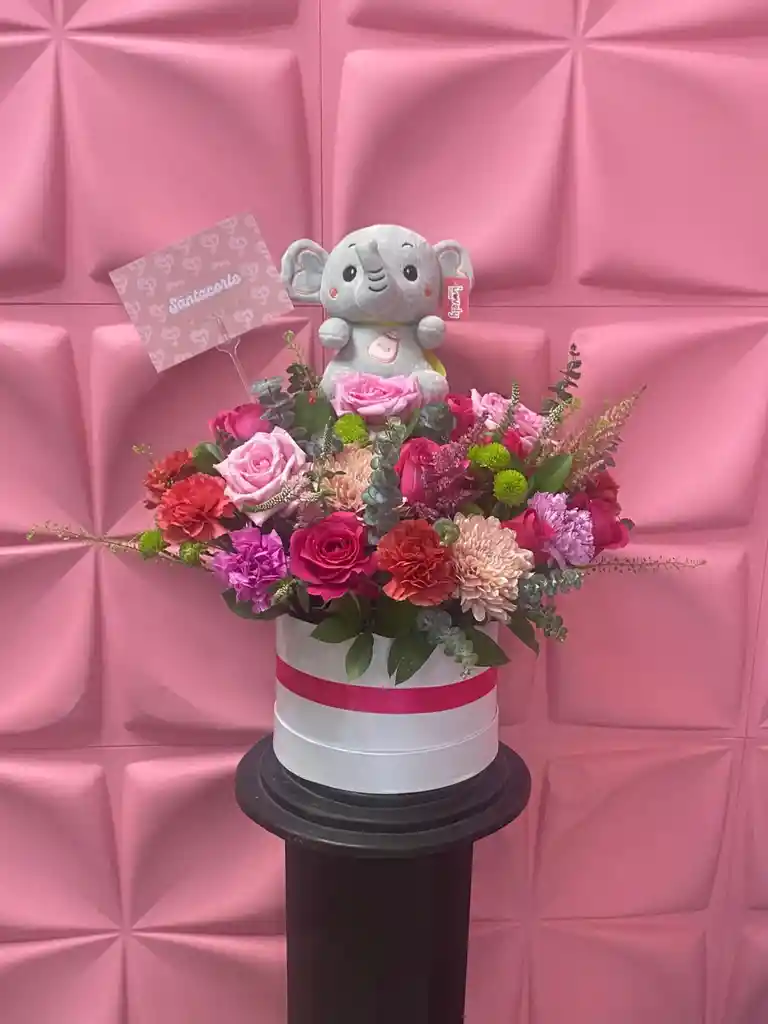 Box De Rosas Y Peluche