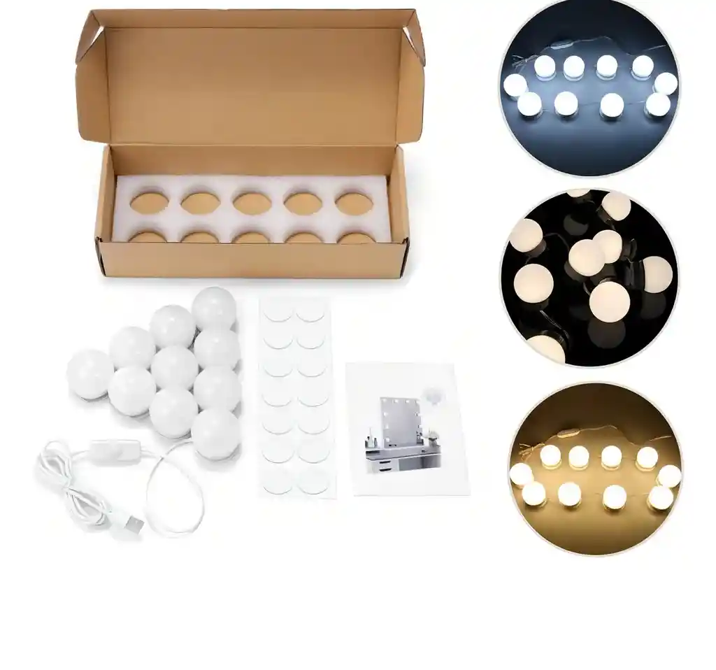 Extension Luces De Espejo Led Para Tocador Kit Bombillas Luz 3 Tonos