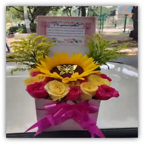 Caja 24 Rosas + 1 Girasol