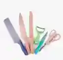 Set Cuchillos 6 Pzs Acero Inoxidable Mango Ergonómico Color Pastel