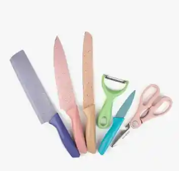 Set Cuchillos 6 Pzs Acero Inoxidable Mango Ergonómico Color Pastel