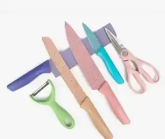 Set Cuchillos 6 Pzs Acero Inoxidable Mango Ergonómico Color Pastel