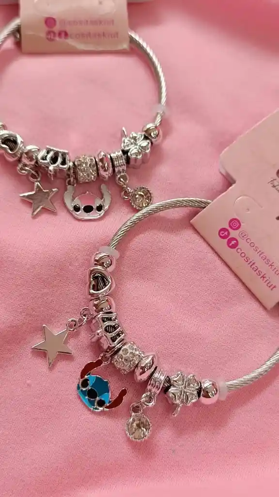 💙 Pulsera Estilo Pandora En Fantasia Fina – Con Dijes De Stitch ✨