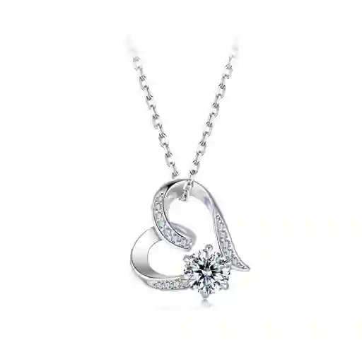 Collar Cadena Mujer Dije Corazón Piedra Moissanita Plata 925