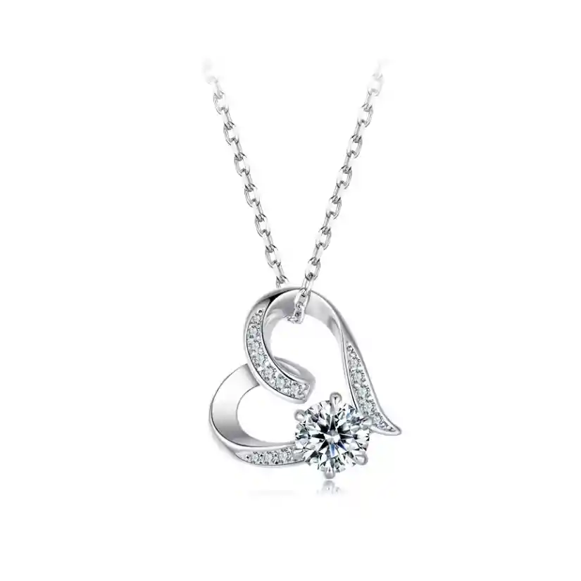 Collar Cadena Mujer Dije Corazón Piedra Moissanita Plata 925