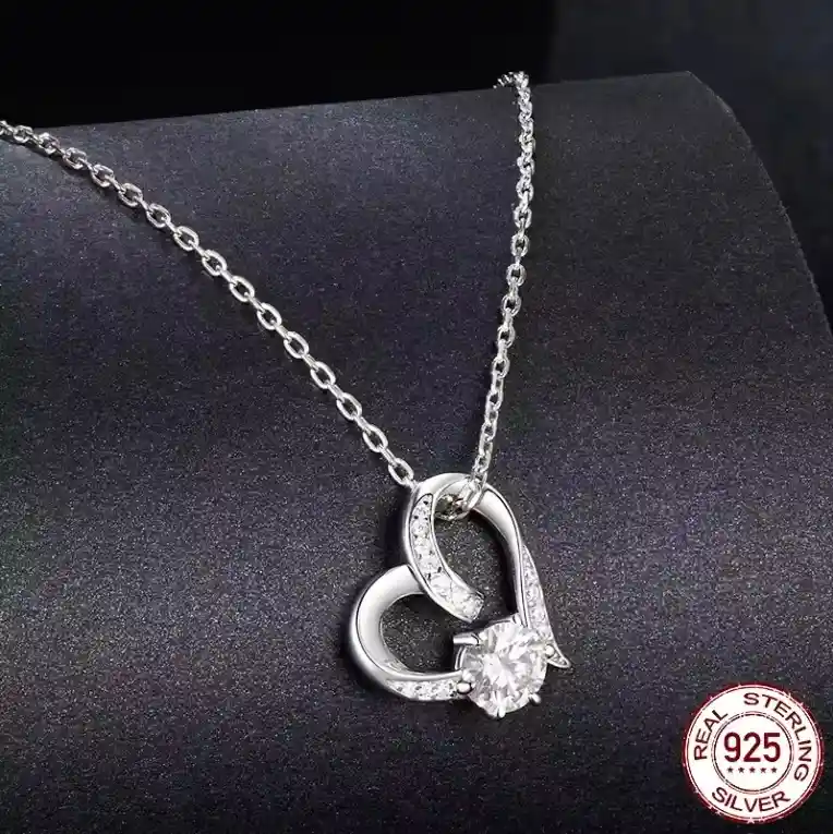 Collar Cadena Mujer Dije Corazón Piedra Moissanita Plata 925