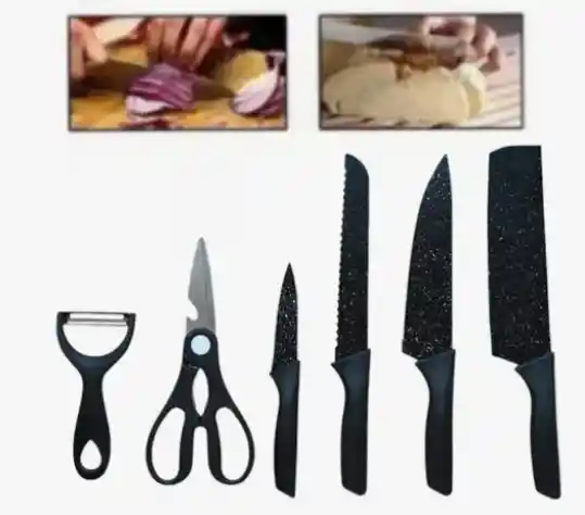 Set Cuchillos 6 Pzs Acero Inoxidable Mango Ergonómico Color Negro
