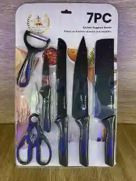 Set Cuchillos 6 Pzs Acero Inoxidable Mango Ergonómico Color Negro