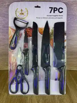 Set Cuchillos 6 Pzs Acero Inoxidable Mango Ergonómico Color Negro