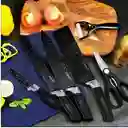 Juego De Cuchillos De 6 Piezas, Tijeras De Cocina, Acero Inoxidable, Antiadherentes, Color: Negro