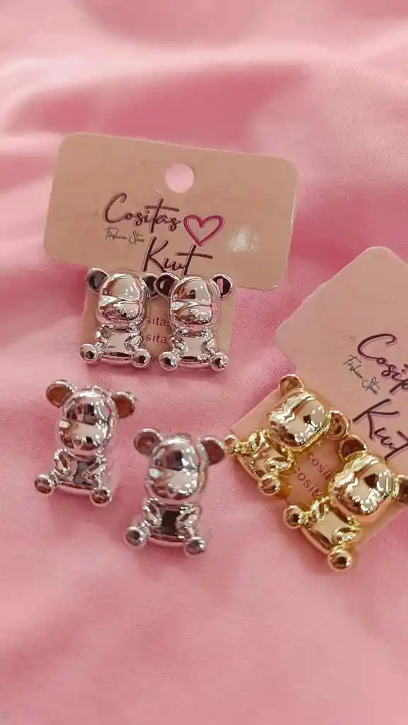 🧸 Aretes Osito Glam – Fantasía Fina 💎un Toque Tierno Con Brillo Sofisticado.