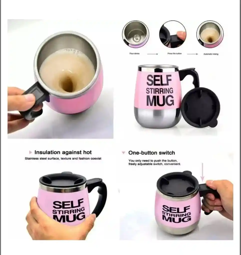 Vaso Taza Pocillo Mezclador Elèctrico Mug Cafe 400ml Color Rosado