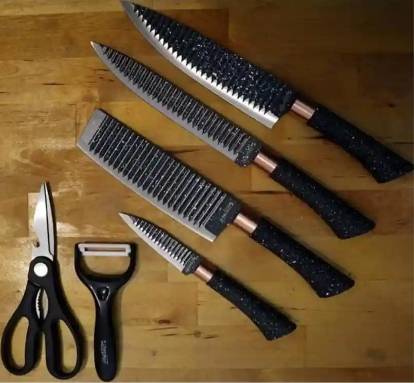 Set De Cuchillos 6 Piezas Profesional Con Diseño De Mármol