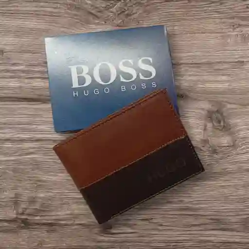 Billetera Hombre Hugo Boss Cuero Genuino De Alta Calidad Color Café - Grabado